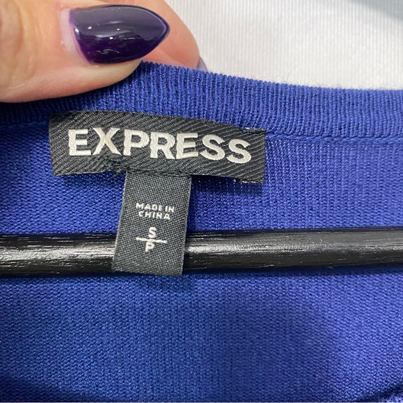 Express-Dark Blue Black Gem Studded Shoulder Crew Neck Sweater Sm - Picture 5 of 7